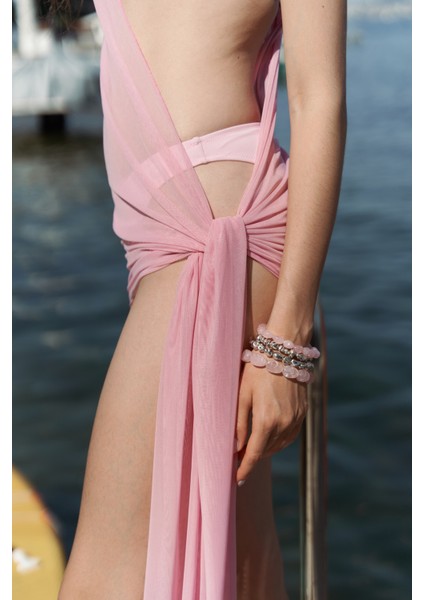 Ilda Tek Omuz Pembe Pareo Elbise