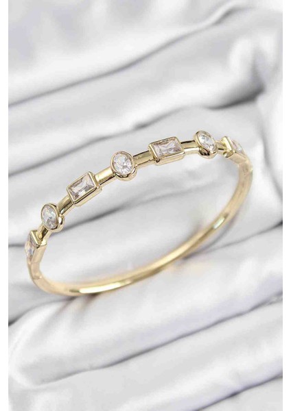 Pirinç Zirkon Taşlı Geometrik Model Model Gold Renk Kadın Kelepçe