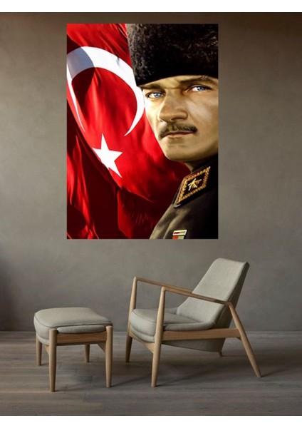Atatürk Türk Bayrağı Hediyelik Ofis Duvar Süsü Kanvas Tablo Canvas Ölçü Seçmeyi Unutmayınız : )