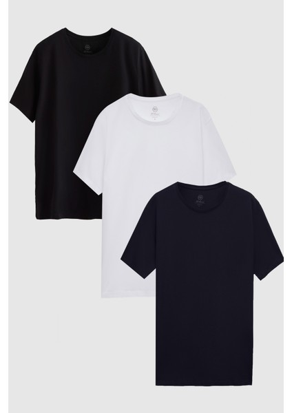 Ds Damat Slim Fit Siyah/beyaz/lacivert 3'lü T-Shirt 4HC14ORTBN533