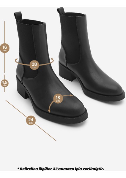 Kadın Elastik Yan Bantlı Topuklu Günlük Bot Tunles Siyah