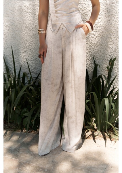 Bhioctoria Bej Straplez Crop Pantolon Takım