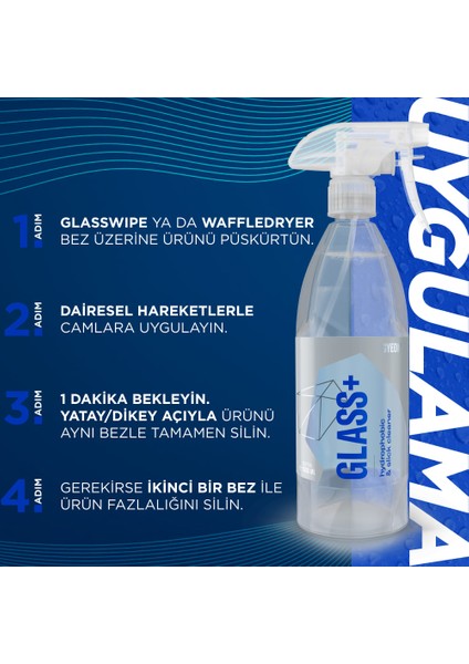 Q²m Glass+ Plus Araç Cam Yağmur Kaydırıcı Su Itici ve Temizleyici - 500 ml -Hidrofobik Parlak modelleri