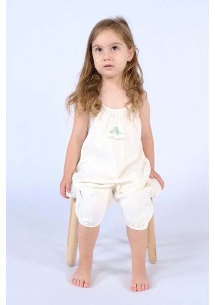 Organik Pamuk Ekru Bebek Ip Askılı Şort Tulum
