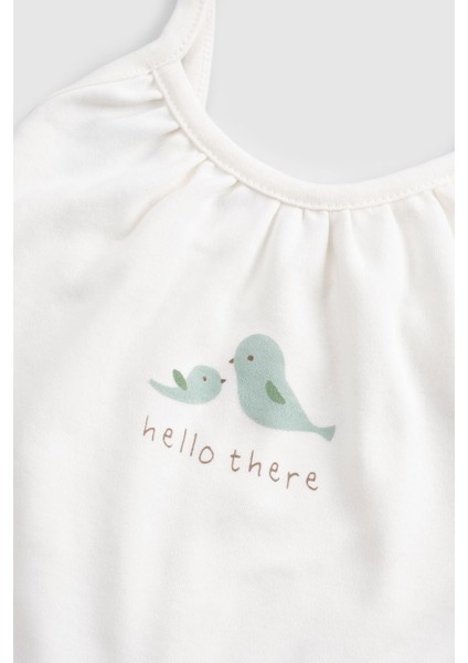 Organik Pamuk Ekru Bebek Ip Askılı Şort Tulum