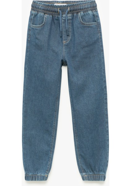Pamuklu Beli Bağcıklı Jogger Denim Pantolon
