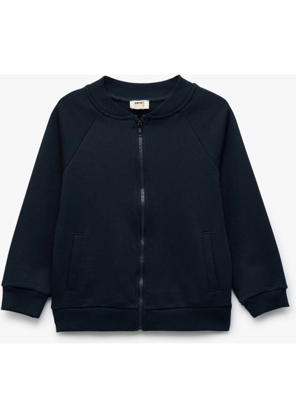 Uzun Kollu Bisiklet Yaka Cepli Basic Fermuarlı Sweatshirt