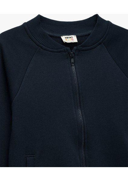 Uzun Kollu Bisiklet Yaka Cepli Basic Fermuarlı Sweatshirt modelleri