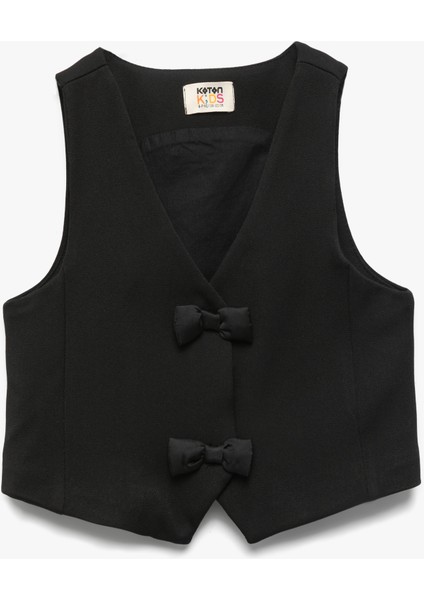 V Yaka Kolsuz Viskon Karışımlı Fiyonk Detaylı Yelek