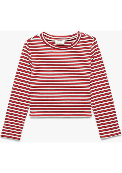 Uzun Kollu Bisiklet Yaka Ribanalı Çizgili Tişört