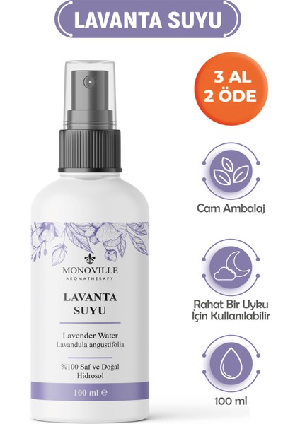 Lavanta Suyu Cam Şişe %100 Doğal ve Saf Sprey Başlıklı 100 ml