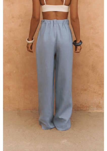 Baron Mavi Keten Gömlek Pantolon Takım