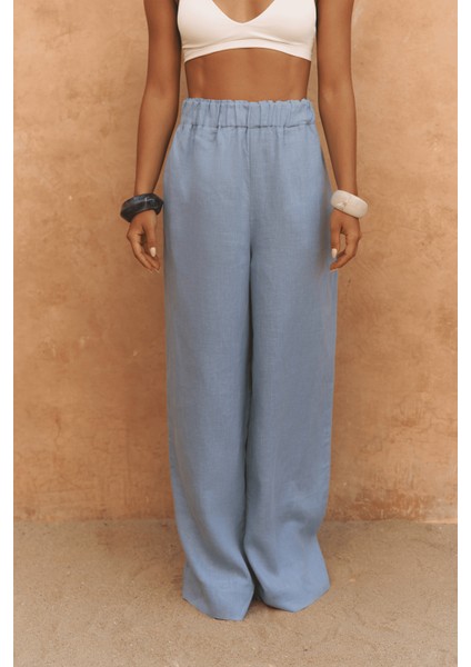 Baron Mavi Keten Gömlek Pantolon Takım