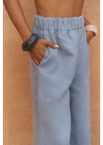 Baron Mavi Keten Gömlek Pantolon Takım