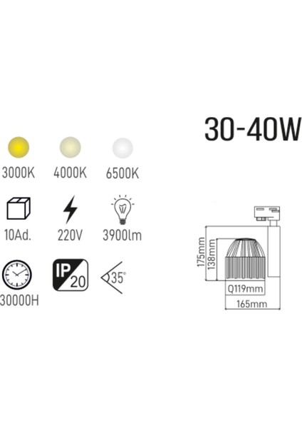 30-40W Siyah Kasa LED Ray Spot | Gün Işığı LED Aydınlatma| Samsung Çip fiyatları