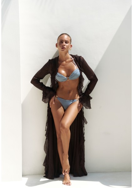 Ayunah Bağlamalı Halka Detay Mavi Bikini Üstü