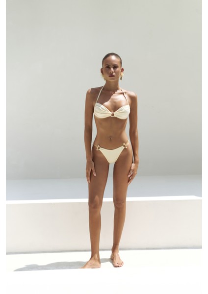 Ayunah Bağlamalı Halka Detay Sarı Bikini Üstü
