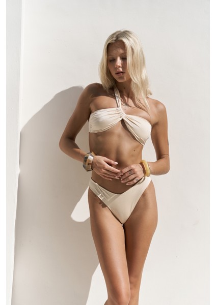 Balisya Tek Omuz Asimetrik Bej Bikini Üstü