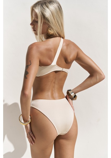 Balisya Tek Omuz Asimetrik Bej Bikini Üstü