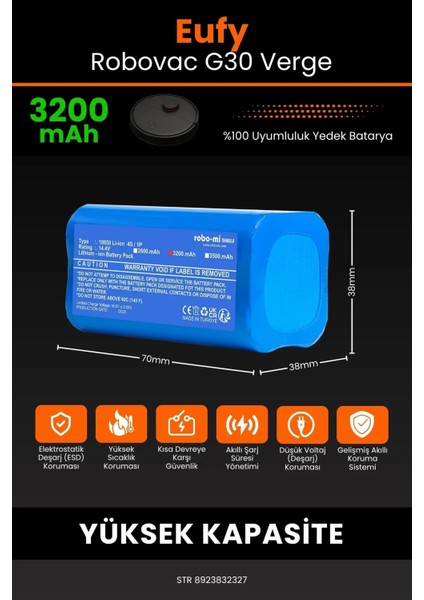 Eufy Robovac G30 Verge 3200MAH Robot Süpürge Bataryası - Gerçek Kapasite, Maksimum Güvenlik fiyatları