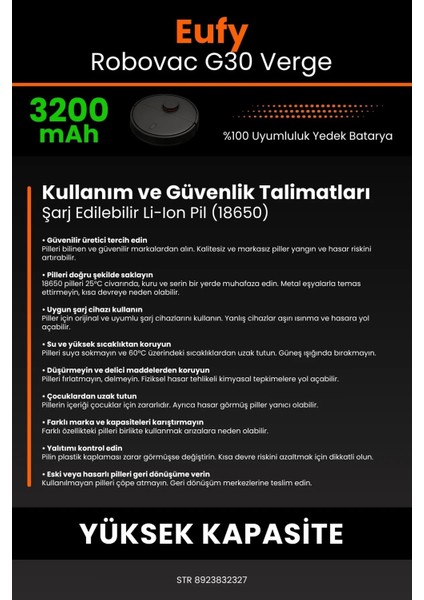 Eufy Robovac G30 Verge 3200MAH Robot Süpürge Bataryası - Gerçek Kapasite, Maksimum Güvenlik