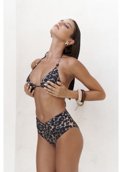 Tahmar Ön Büzgü Detay Leopar Desenli Bikini Altı fiyatları