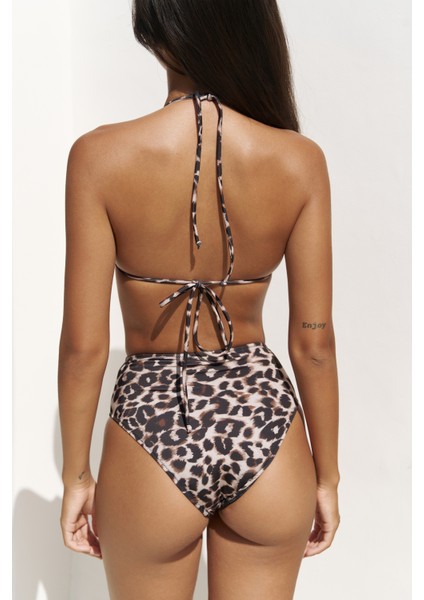 Tahmar Ön Büzgü Detay Leopar Desenli Bikini Altı