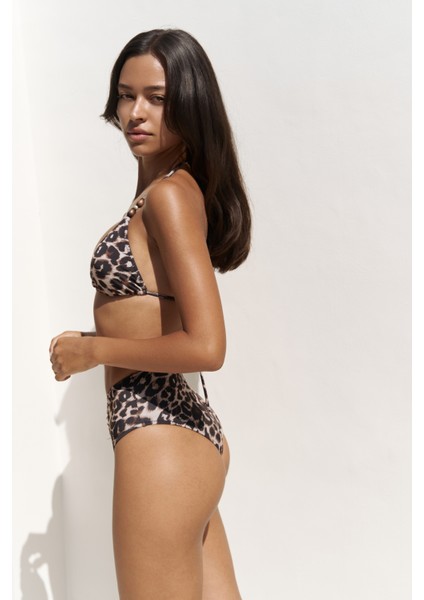 Tahmar Boncuk Detay Leopar Desen Bikini Üstü