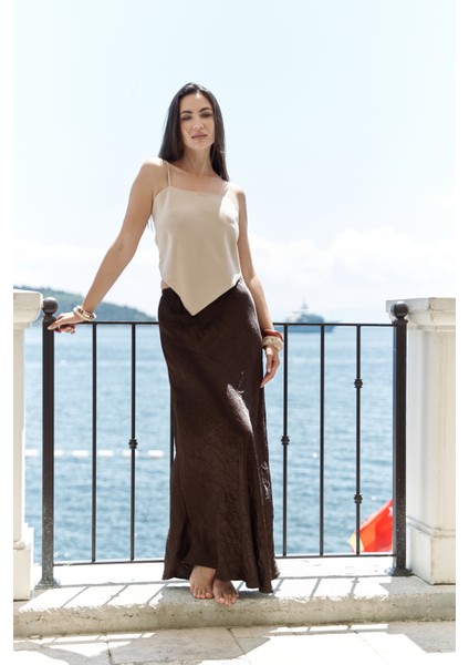 Alytih Üçgen Detay Bej Crop