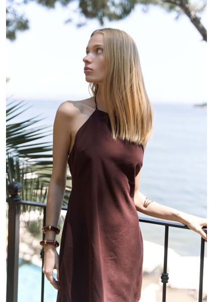 Breagha Bağlamalı Bordo Mini Elbise