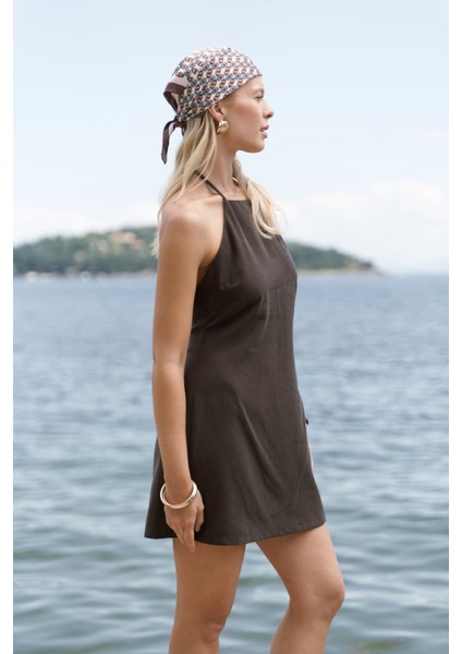 Breagha Bağlamalı Kahve Mini Elbise