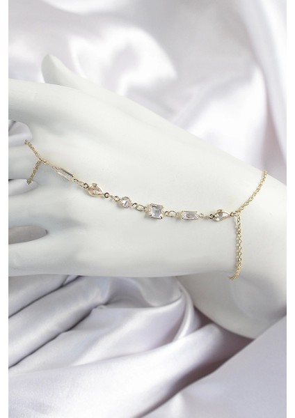 Pirinç Zirkon Taşlı Y Model Gold Renk Kadın Şahmeran - TJ-SN681