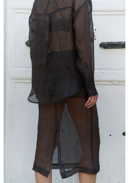 Sorcha Kahve Transparan Gömlek Etek Takım