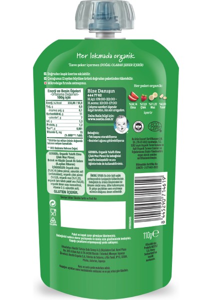 Organik Yulaflı Elma Çilek ve Muz Püresi 110 gr modelleri