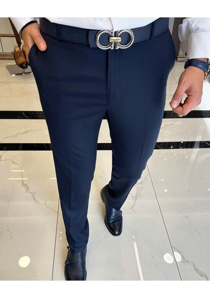 İtalyan kesim slim fit lacivert kumaş pantolon T3486
