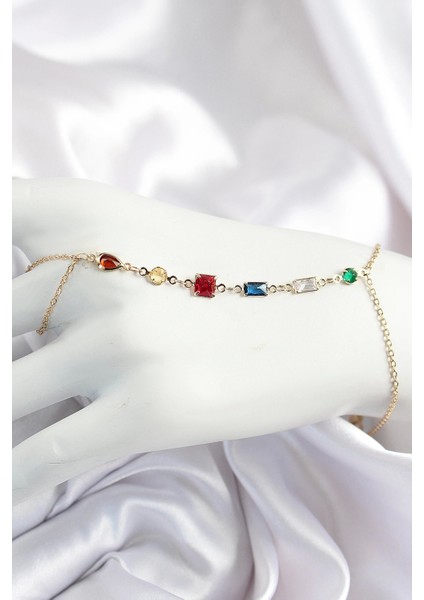 Pirinç Renkli Zirkon Taşlı Y Model Gold Renk Kadın Şahmeran - TJ-SN684