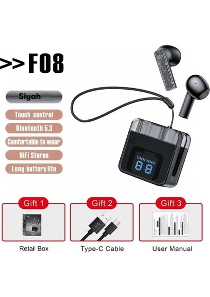 Karler Bass F08 Dijital Şarj Göstergeli Tws Bluetooth Kulaklık - Kırmızı 11 (Yurt Dışından)