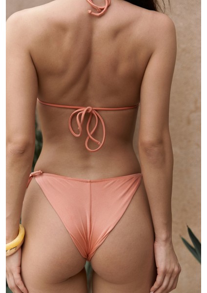 Arief Bağlamalı Gloplu Somon Bikini Üstü