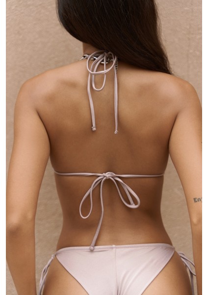 Arief Bağlamalı Gloplu Lila Bikini Üstü
