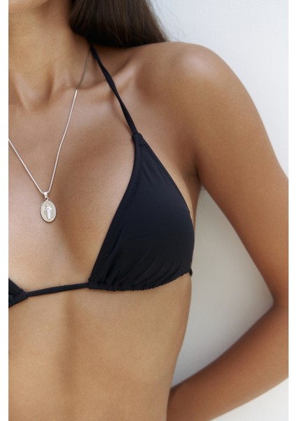 Arief Bağlamalı Gloplu Siyah Bikini Üstü
