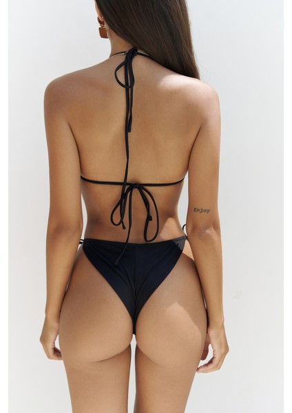 Arief Bağlamalı Gloplu Siyah Bikini Üstü