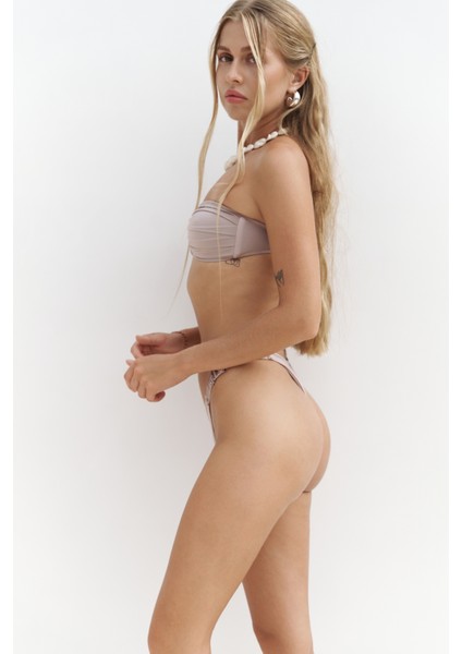 Zahira Yan Büzgü Detaylı Brezilyan Lila Bikini Altı