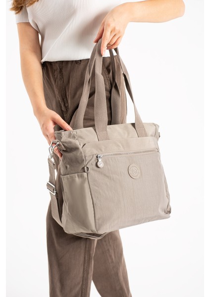 Kadın Büyük Boy Bölmeli Suya Dayanıklı Paraşüt Kumaş Çapraz ve Omuz Askılı Vizon Rengi Çanta modelleri