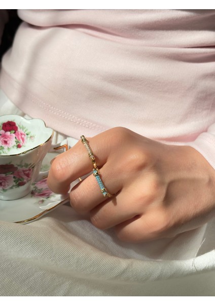 14 Ayar Altın Taşlı Tasarım Çubuk Yüzük