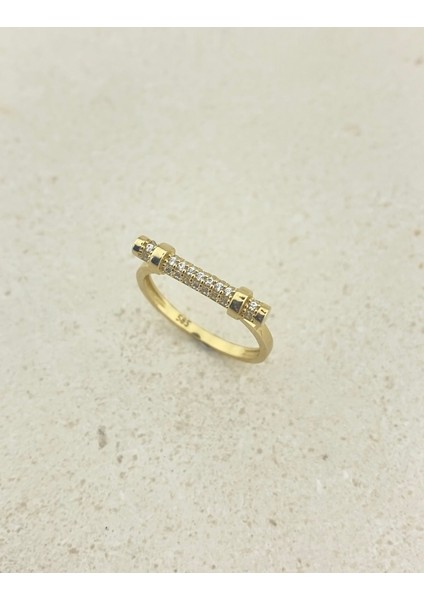 14 Ayar Altın Taşlı Tasarım Çubuk Yüzük modelleri