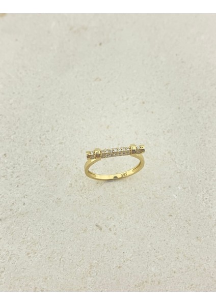 14 Ayar Altın Taşlı Tasarım Çubuk Yüzük indirimleri
