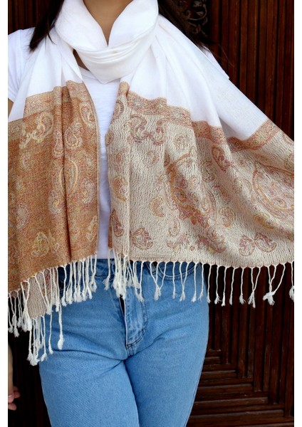Cashmere Jakarlı Püsküllü Şal – 70X180 cm