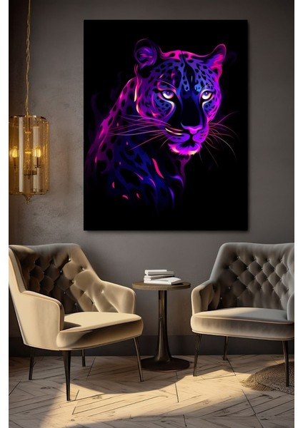 Neon Desenli Leopar Kanvas Tablo Ev Duvar Salon Ofis Dükkan Hediyelik Dekarasyon Süsü