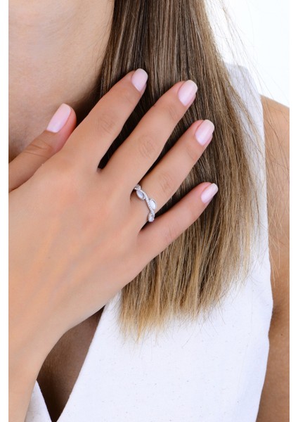 Gümüş Rodyumlu Zirkon Taşlı Sedef Görünümlü Sarmaşık Modeli Tamtur Yüzük fırsatları