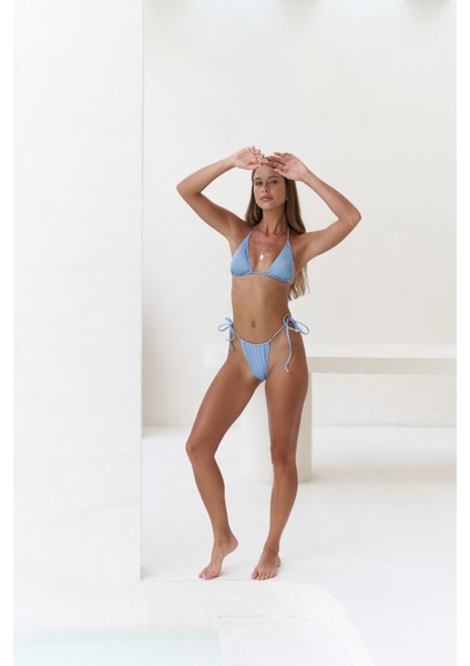 Cahya Bağlamalı Üçgen Mavi Bikini Üstü